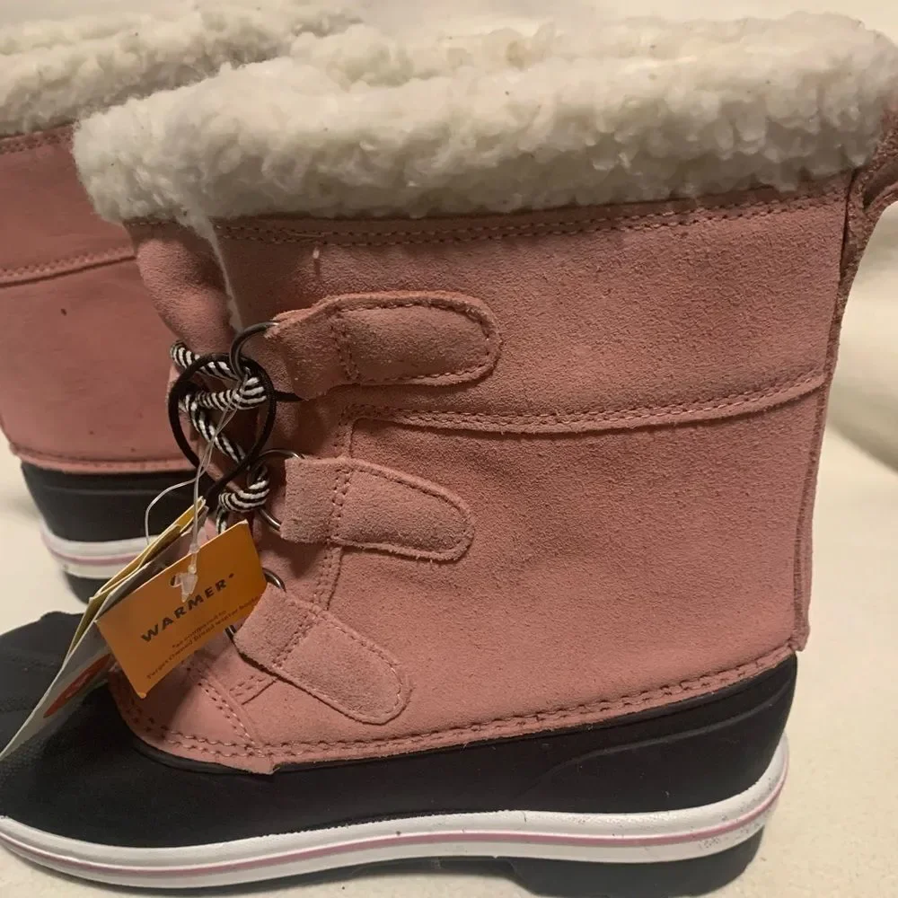 Cat And Jack Kids Easy On Winter Boots Youth Girl Sz 3 Pink Fur Lined Warm